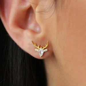Deer Earrings • 925 Silver • Christmas Jewelry • 14K Gold Plated • Gift for Her • Winter Jewelry • Cute Earrings • Christmas Earrings