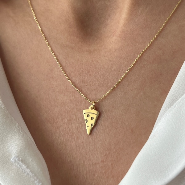 Pizza Halskette • 14K Vergoldet • Minimalistischer Anhänger • Käse Schmuck • Italienische Halskette • Einfaches Geschenk • Niedliche Halsketten • Geschenk für Tochter