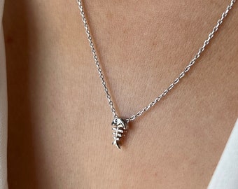 Fishbone Necklace 14K Gold Plated 925 Sterling Silver Pendant