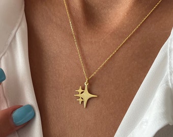 Sparkle Necklace • 925 Silver • Star Pendant • 14K Gold Plated • Shining Jewelry • Sparkling Jewelry •  Minimalist Necklace • Gift for Mom