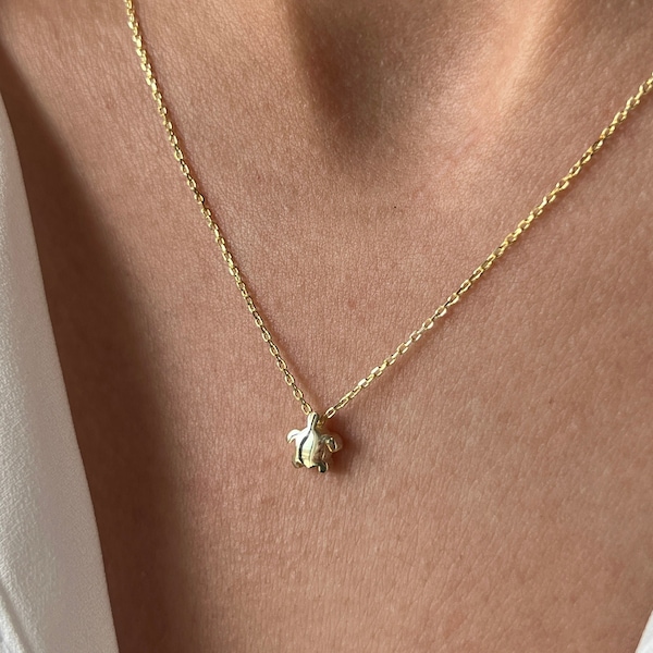 Collier tortue • Plaqué or 14 carats • Pendentif animal • Petits bijoux • Collier tortue • Cadeau simple • Colliers mignons • Cadeau pour fille