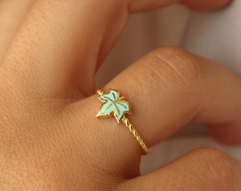 Sycamore Maple Ring • 14K Gold Plated • Leaf Ring • 925 Silver • Green Rings • Daily Jewelry • Stylish Ring • Gift for Canadian