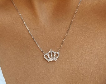 Krone Halskette • 14K Gold • Kronen Anhänger • Prinzessin Halskette • Königin Anhänger • Geschenk für Tochter • Geschenk für Sie • Königreich Schmuck