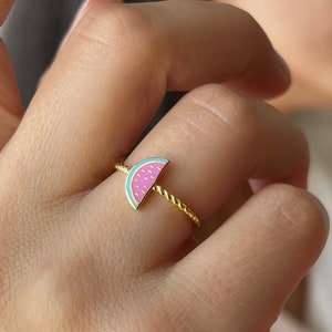 Watermelon Ring • 925 Silver • Colorful Rings • 14K Gold Plated • Fruit Ring • Pink Jewelry • Stylish Ring • Gift for Her • Christmas Gift