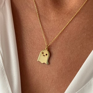 Ghost Necklace 14K Gold Plated Scary Pendant 925 Silver Halloween Jewelry Gift for Kids Minimalist Gift Stylish Jewelry image 2