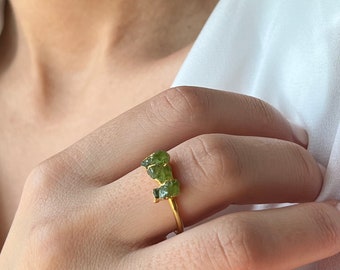 Green Stone Ring • 14K Gold Plated • Minimalist Ring • Labrodorit Ring • 925 Silver • Stylish Jewelry • Unisex Ring •  Handmade Ring