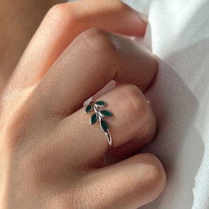 Olive Branch Ring • 925 Silver • Christmas Jewelry • Green Jewelry • Gift for Her • 14K Gold Plated • Colorful Rings • Stylish Ring