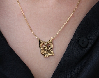 14K Gold Plated Owl Necklace: Sterling Silver Pendant, Handmade Jewelry