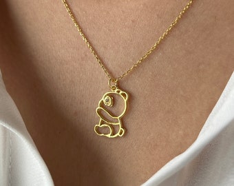 Panda Necklace • 14K Gold • Panda Pendant • Panda with High Quality Zircon Necklace • Gift For Her • Panda Jewelry • Easter Gift