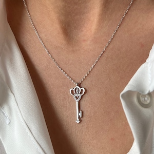 Key Necklace • 14K Gold Plated • Stoned Key Pendant • 925 Silver • Love Jewelry • Gift for Her • Lock Necklace • Minimalist Gift for Her