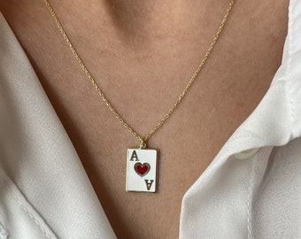 Playing Cards Necklace • 14K Gold Plated • Custom Necklace • 925 Silver • Ace Necklace • Ace of Hearts Necklace • Lovers Gift • For Him