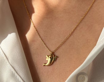 Ghost Necklace • 14K Gold Plated • Scary Pendant • 925 Silver • Halloween Jewelry • Gift for Her • Minimalist Gift • Stylish Jewelry