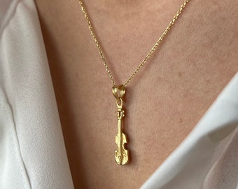 14K Gold Plated Violin Necklace: Sterling Silver Musician Jewelry