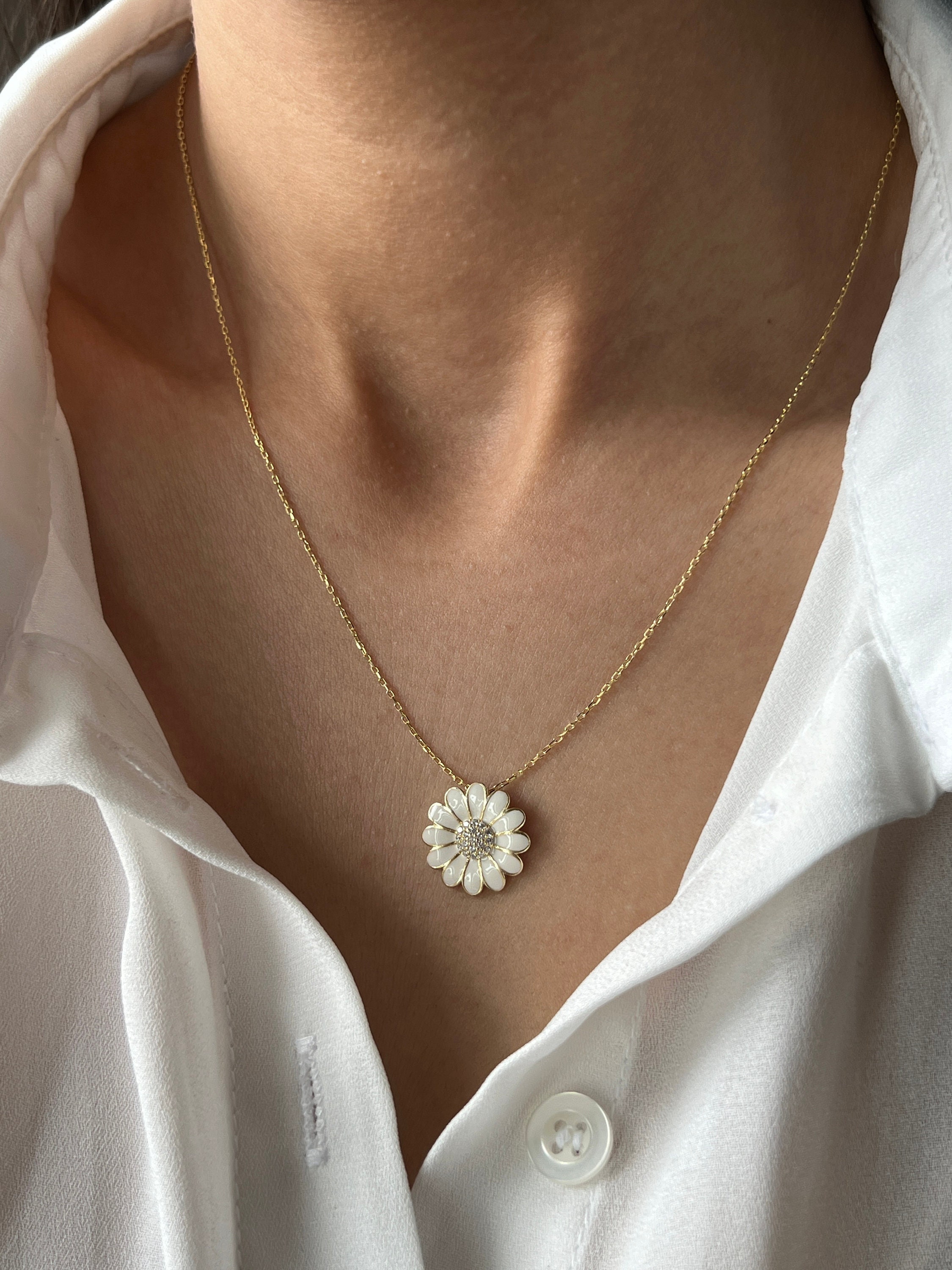 ★daisy★✾14kgf 14K Gold Plated Daisy Pendant Necklace: Sterling Silver