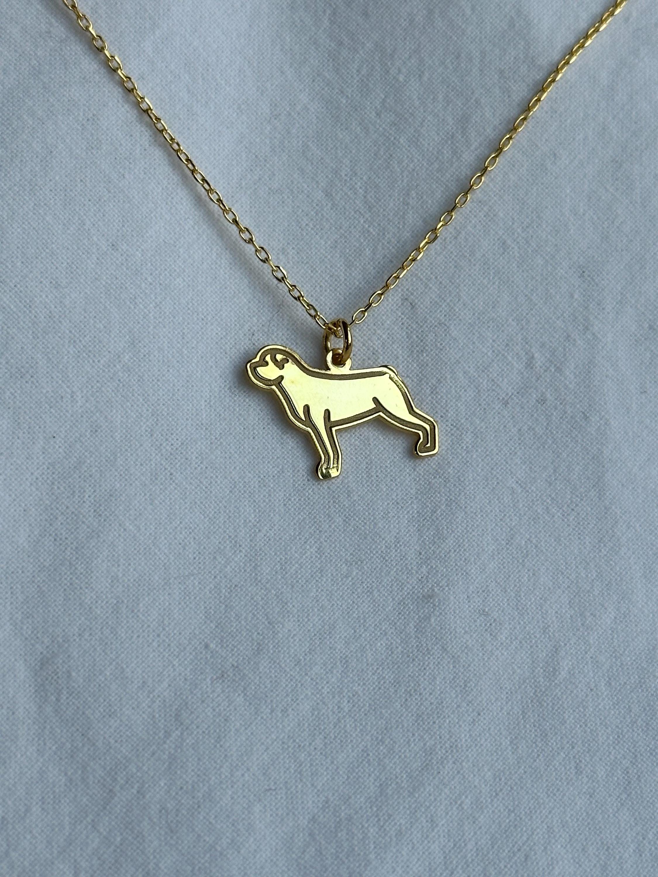 金メッキのロットワイラーネックレス：スターリングシルバーの動物