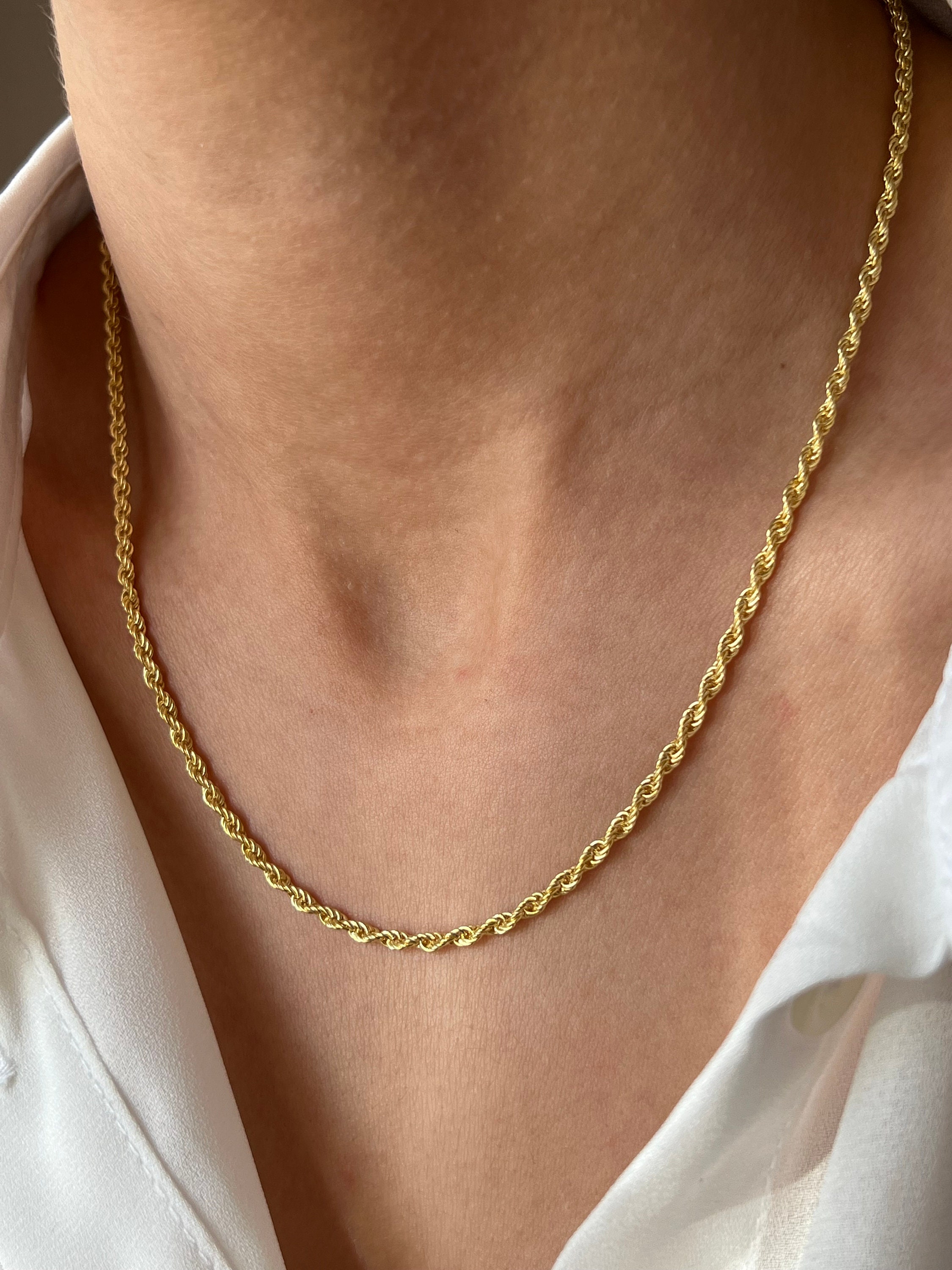 14Kゴールドメッキロープチェーンネックレス：925シルバー、デイリー