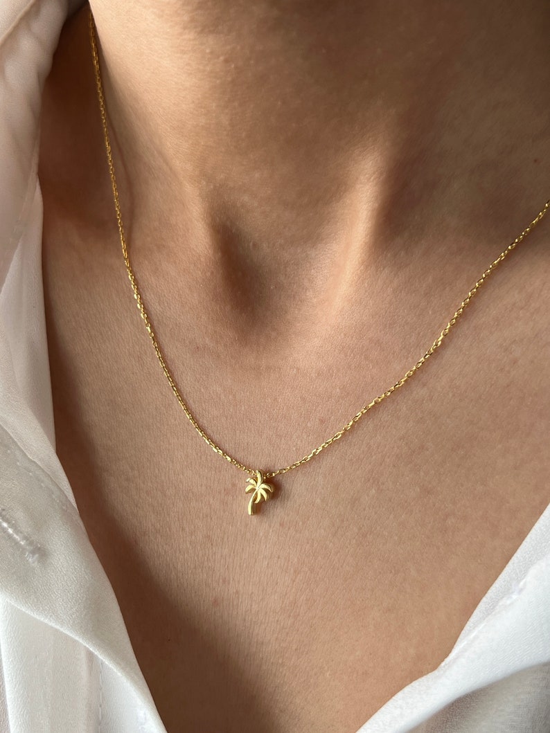 Palm Tree Necklace 14K Gold Summer Necklace Dubai Necklace High Quality Dainty Necklace Summer Pendant Bridesmaid Gift image 8