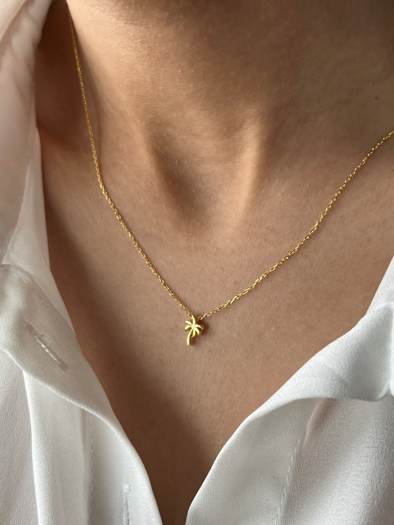 Palm Tree Necklace 14K Gold Summer Necklace Dubai Necklace High Quality Dainty Necklace Summer Pendant Bridesmaid Gift image 6