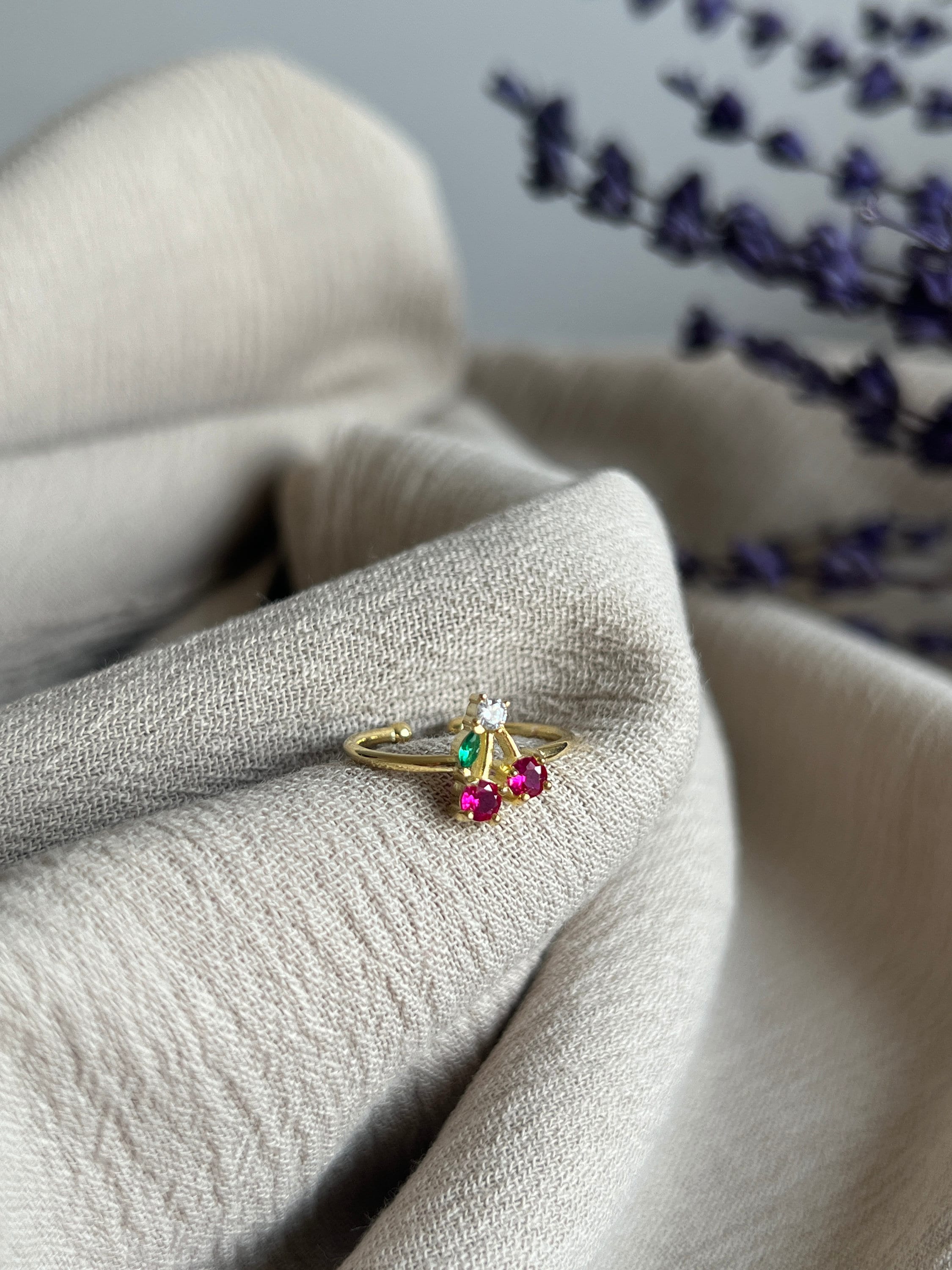 Cherry Rings 14K Gold Plated Cherry Ring: 925 Silver Fruit Jewelry - Etsy