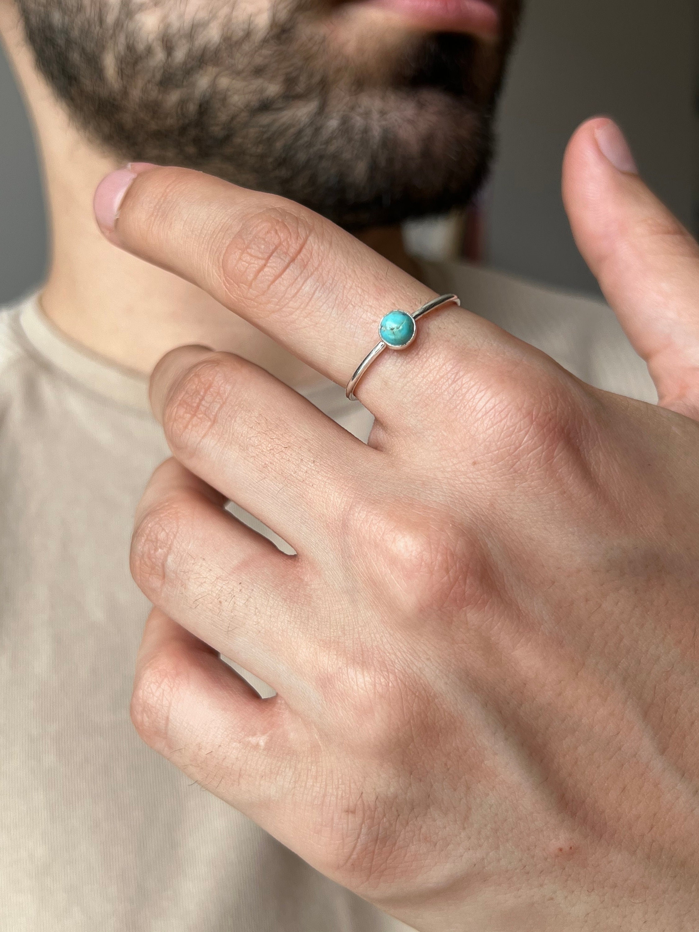Turquoise Ring • 14K Gold Plated • 925K Sterling Silver • Daily Rings • Fashion Jewelry • Stylish Ring • Gift for Him • Christmas Gift