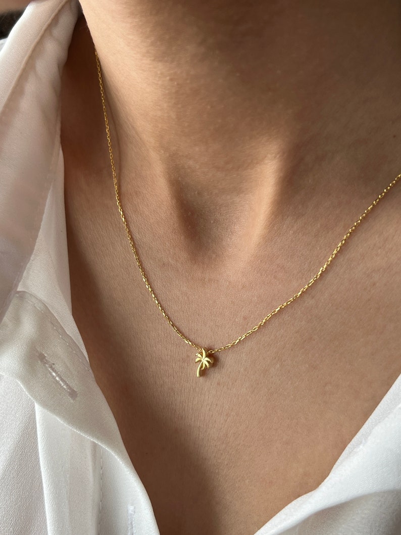 Palm Tree Necklace 14K Gold Summer Necklace Dubai Necklace High Quality Dainty Necklace Summer Pendant Bridesmaid Gift image 1