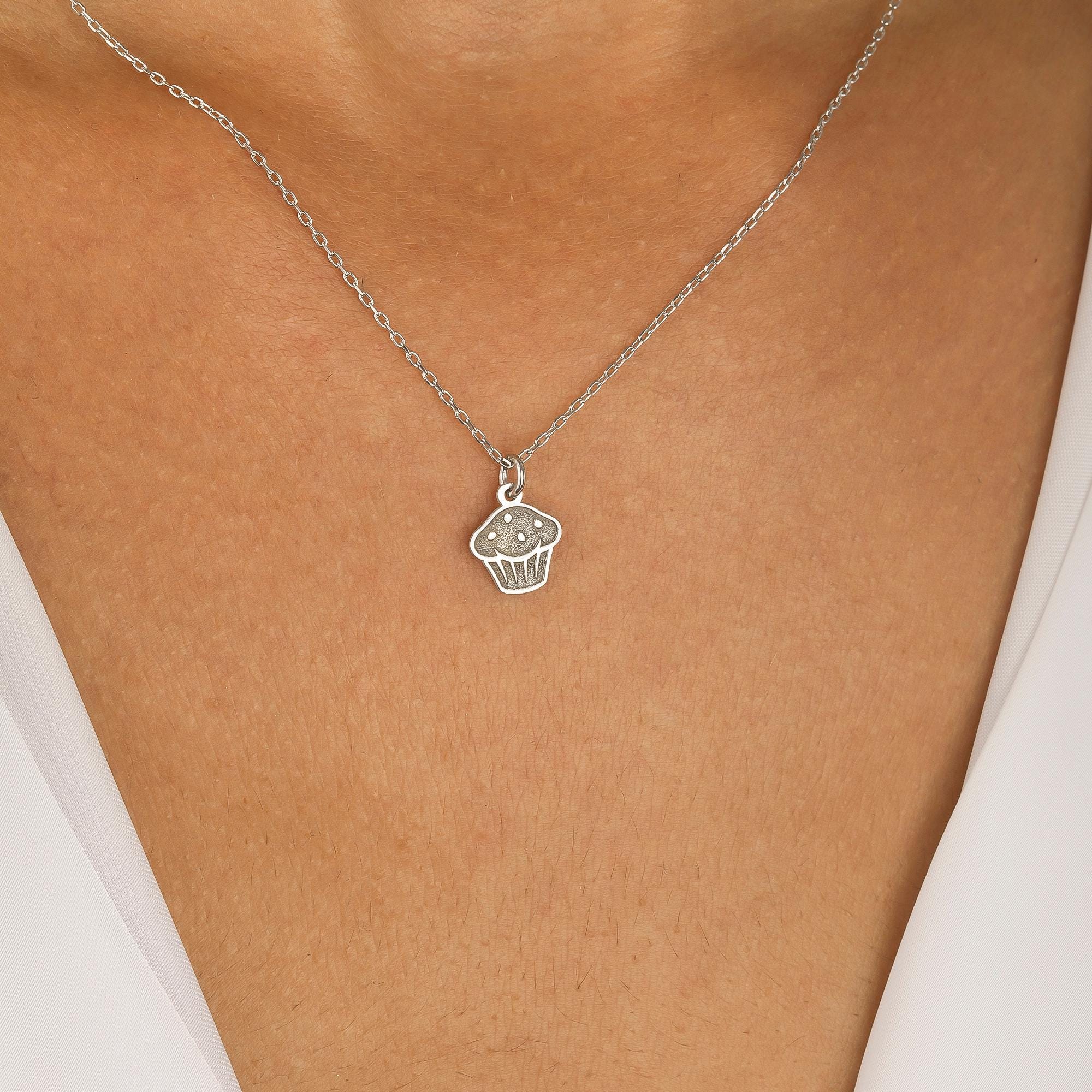 Muffin Necklace • 14K Gold Plated • 925K Silver Necklace • Snack Pendant • Cake Necklace • Food Necklace • Minimalist Necklace