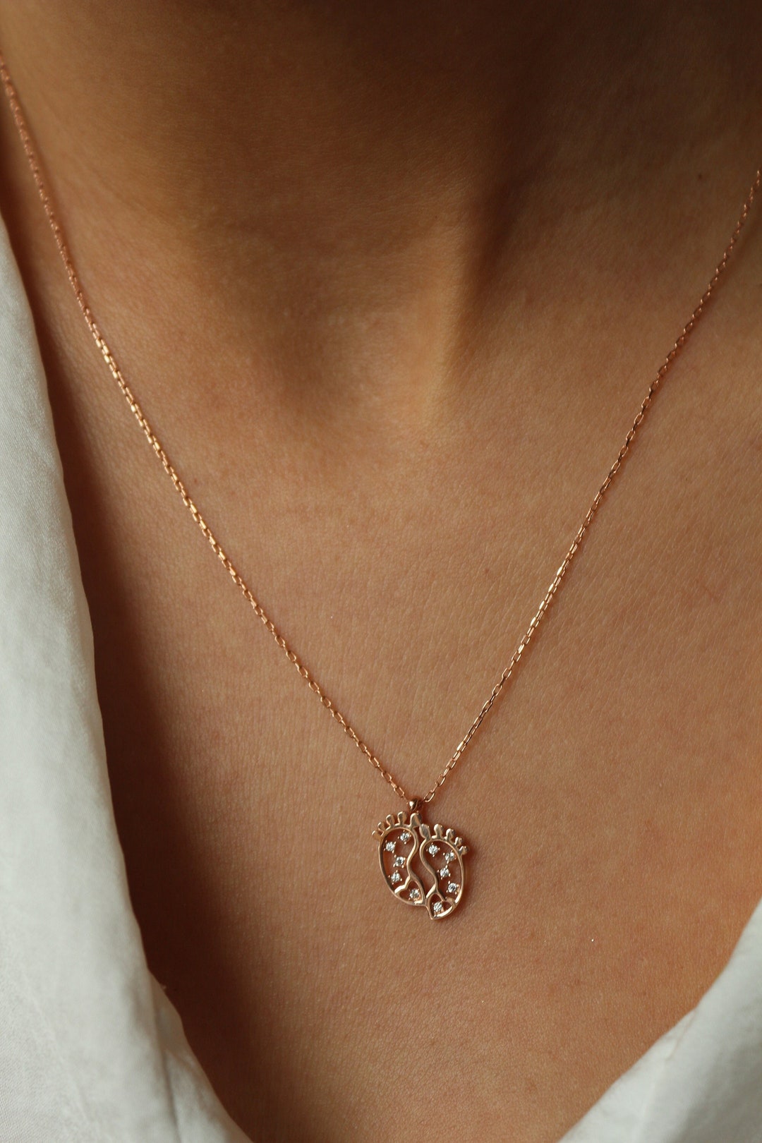 Baby Feet Necklace 14K Gold Plated New Born Necklace 925 Silver Mom