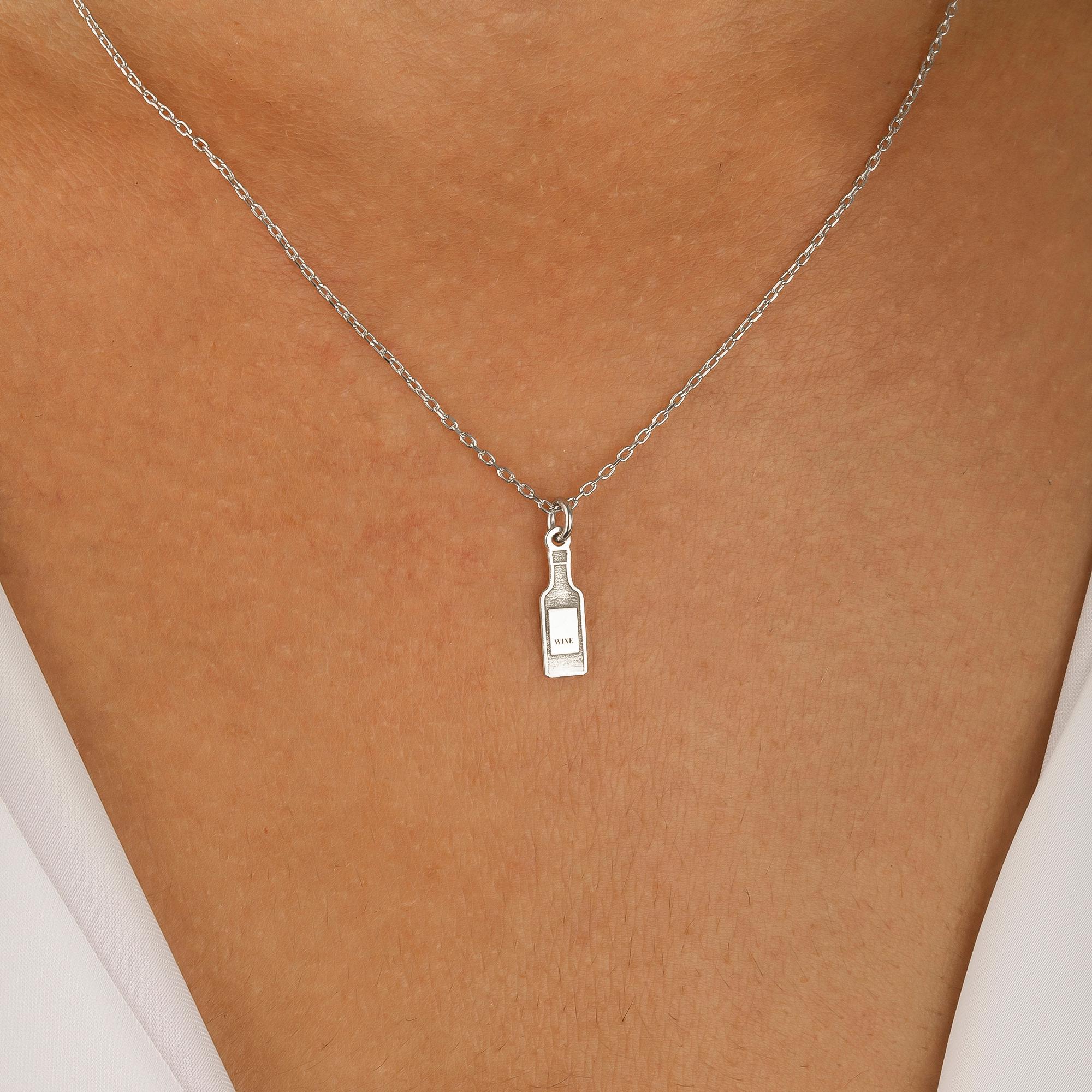 ワインボトルネックレス ワインボトルネックレス：14Kゴールドメッキスターリングシルバー