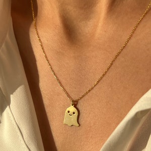 Ghost Necklace 14K Gold Plated Scary Pendant 925 Silver Halloween Jewelry Gift for Kids Minimalist Gift Stylish Jewelry image 6