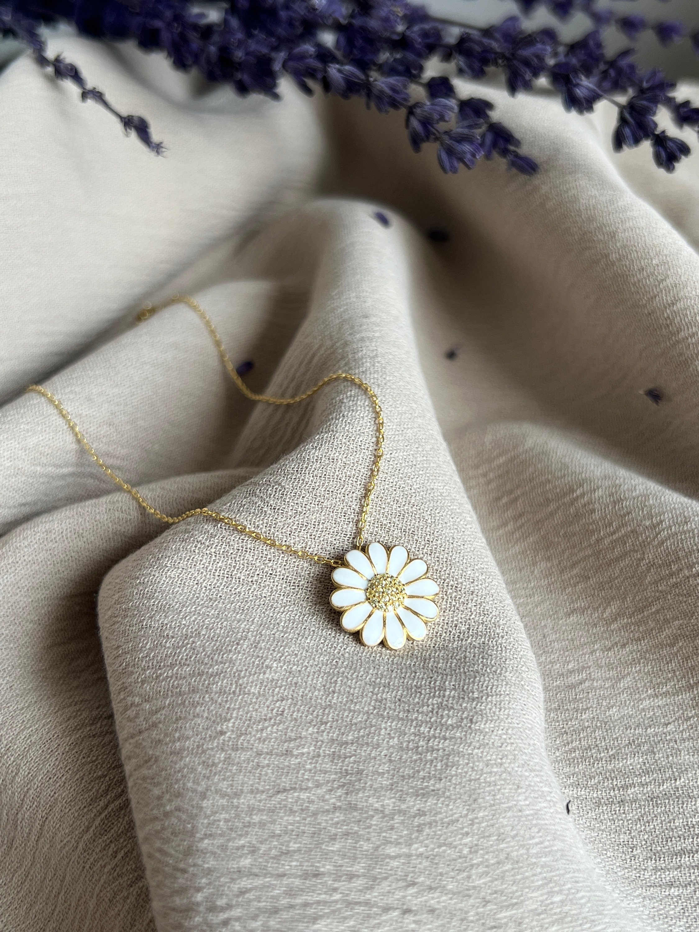 14K Gold Plated Daisy Pendant Necklace: Sterling Silver Spring
