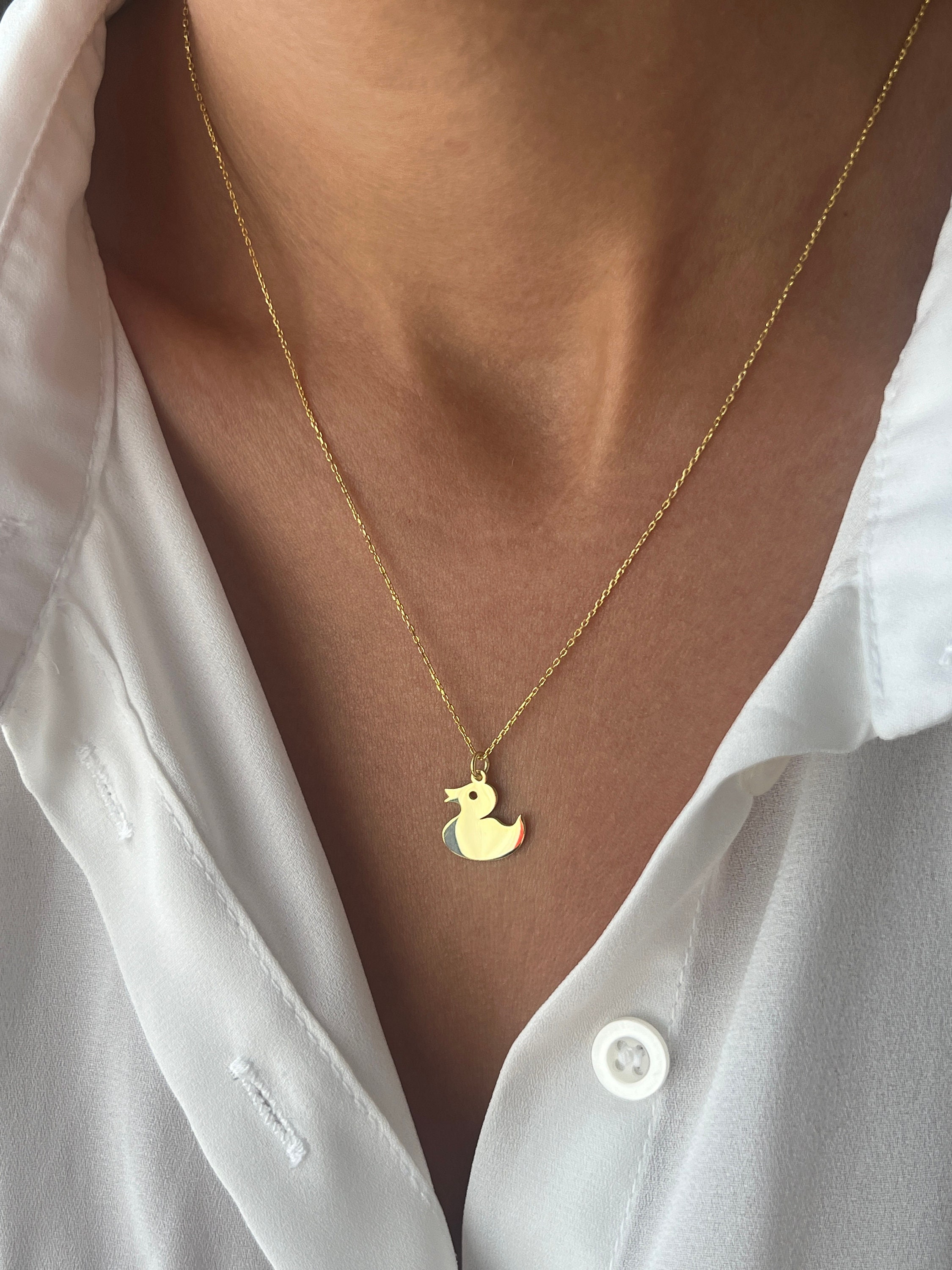 Duck Necklace 14K Gold Plated Rubber Duck Pendant Plastic Duck Necklace Quack quack Necklace Fun Jewelry Animal Necklace