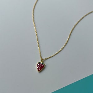 Strawberry Necklace 14K Gold Plated Strawberry Jewelry Strawberry Pendant Cute Jewelry Easter Gift Berry Necklace image 2