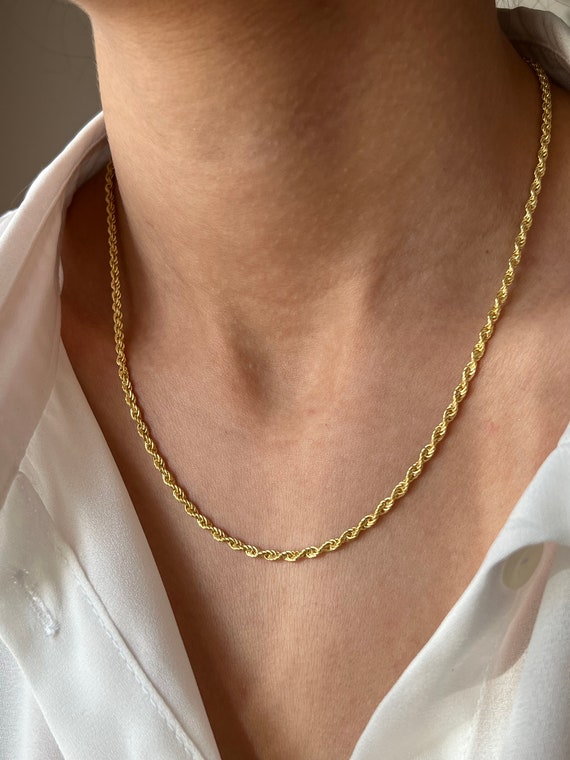 14Kゴールドメッキロープチェーンネックレス：925シルバー、デイリー