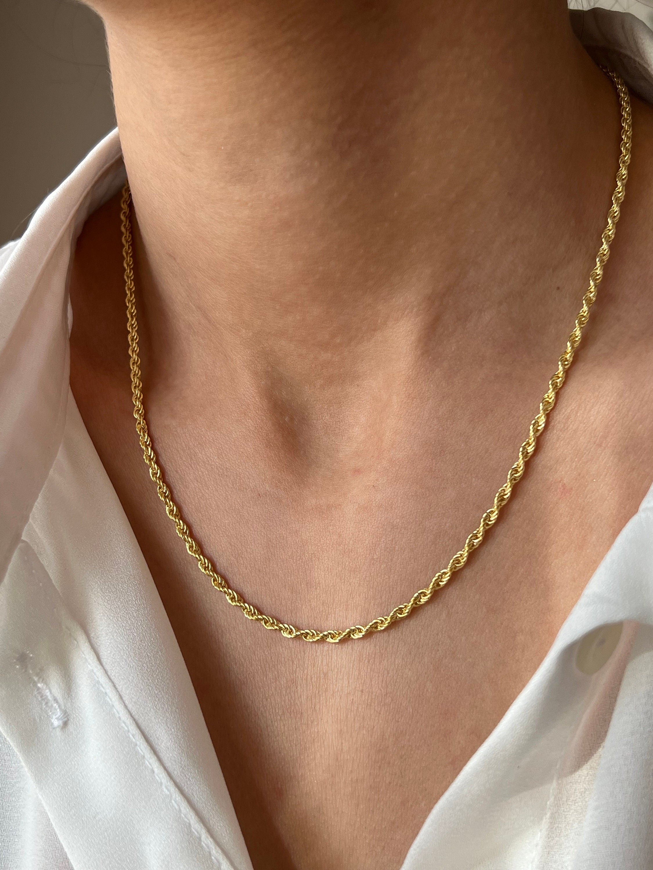 14Kゴールドメッキロープチェーンネックレス：925シルバー、デイリー