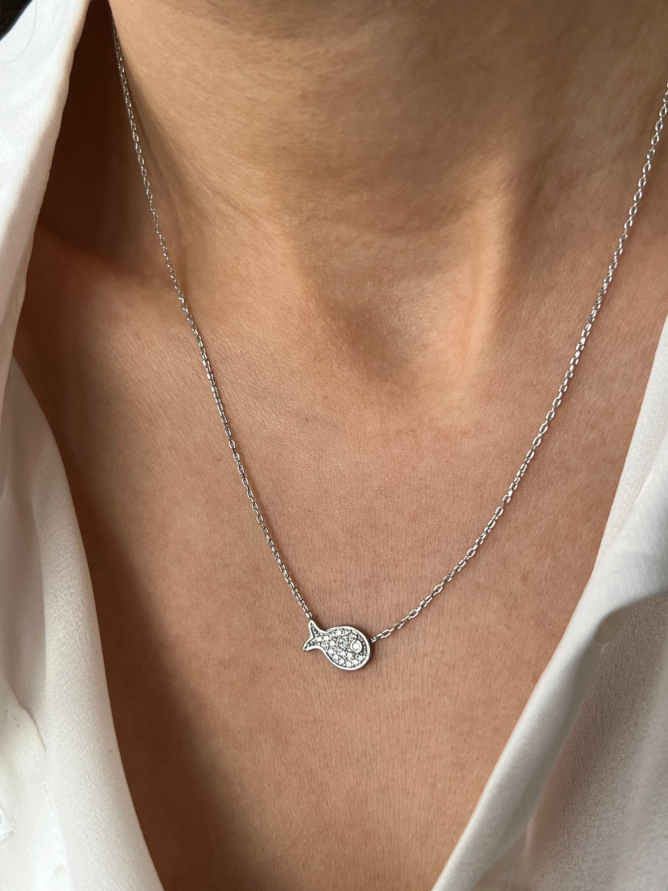 Fish Necklace • 14K Gold Plated • 925K Sterling Silver • Fish Pendant • Animal Jewelry • Minimalist Necklace • Tiny Gift • Gift for Daughter