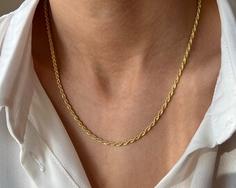 14Kゴールドメッキロープチェーンネックレス：925シルバー、デイリー
