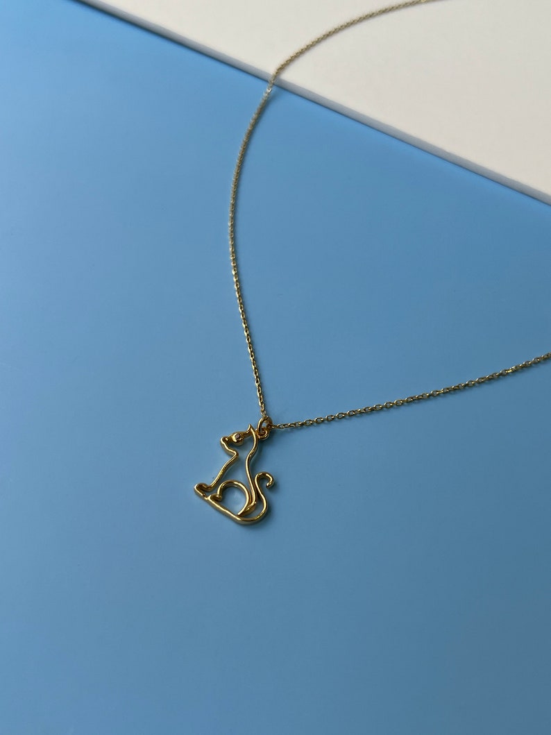 Cat Necklace 925 Silver Paw Necklace 14K Gold Plated Cat Pendant Animal Jewelry Minimalist Gift Jewelry for Animal Lovers image 6
