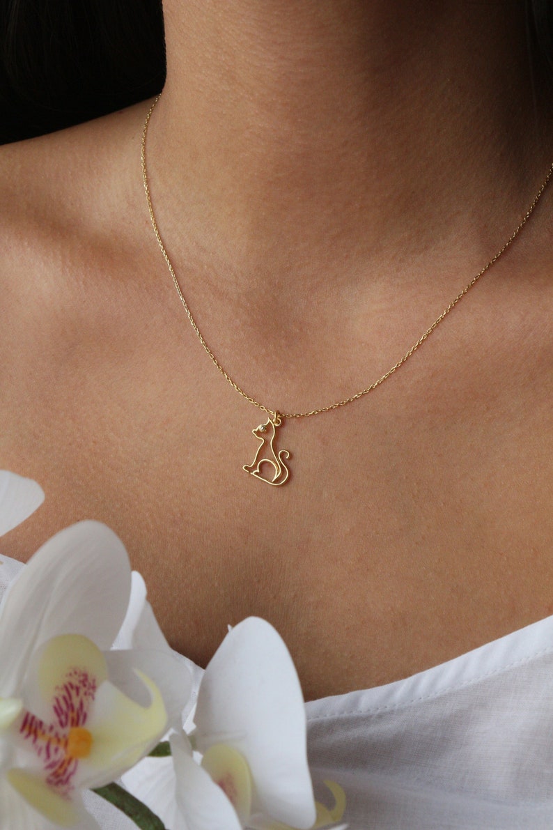 Cat Necklace 925 Silver Paw Necklace 14K Gold Plated Cat Pendant Animal Jewelry Minimalist Gift Jewelry for Animal Lovers image 1