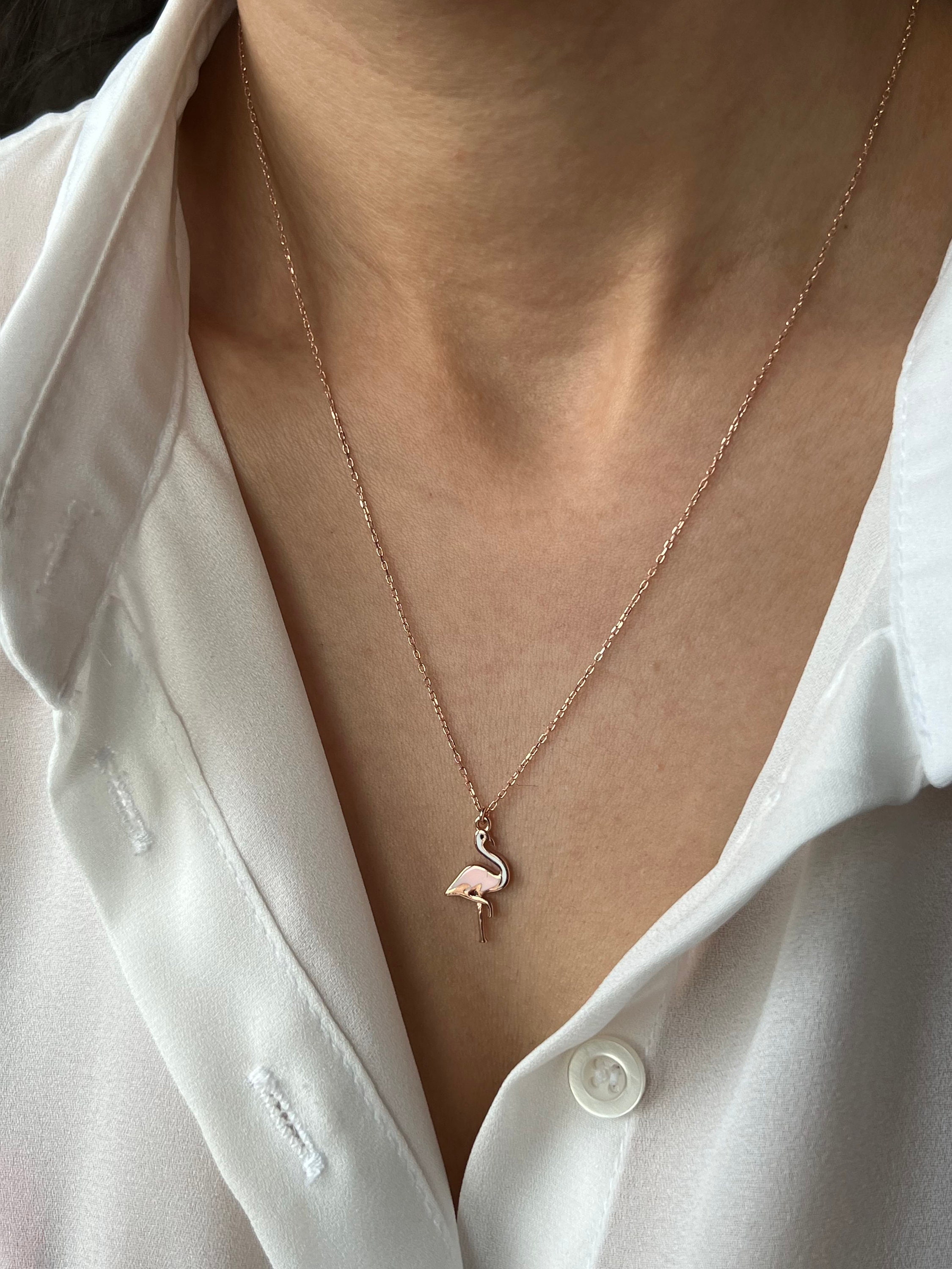 Ciondolo Fenicottero In Argento Sterling 925 Con Corona – Collana Animale Per Donna – Gioiello Elegante E Originale