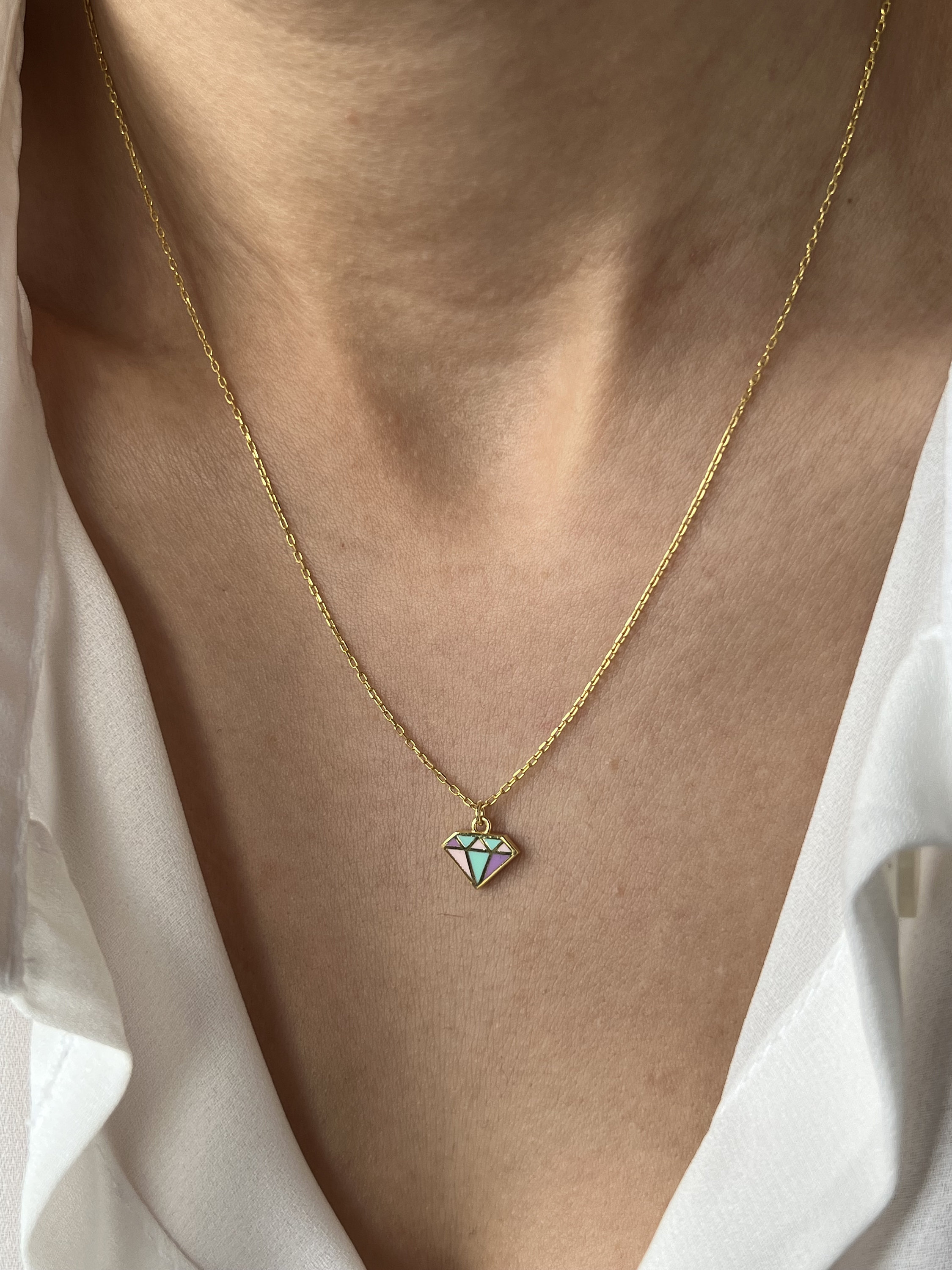 Colorful Diamond Necklace • 14K Gold Plated • Colorful Pendant • Cute Necklace • Gift for Daughter • Colorful Gift • Christmas Jewelry