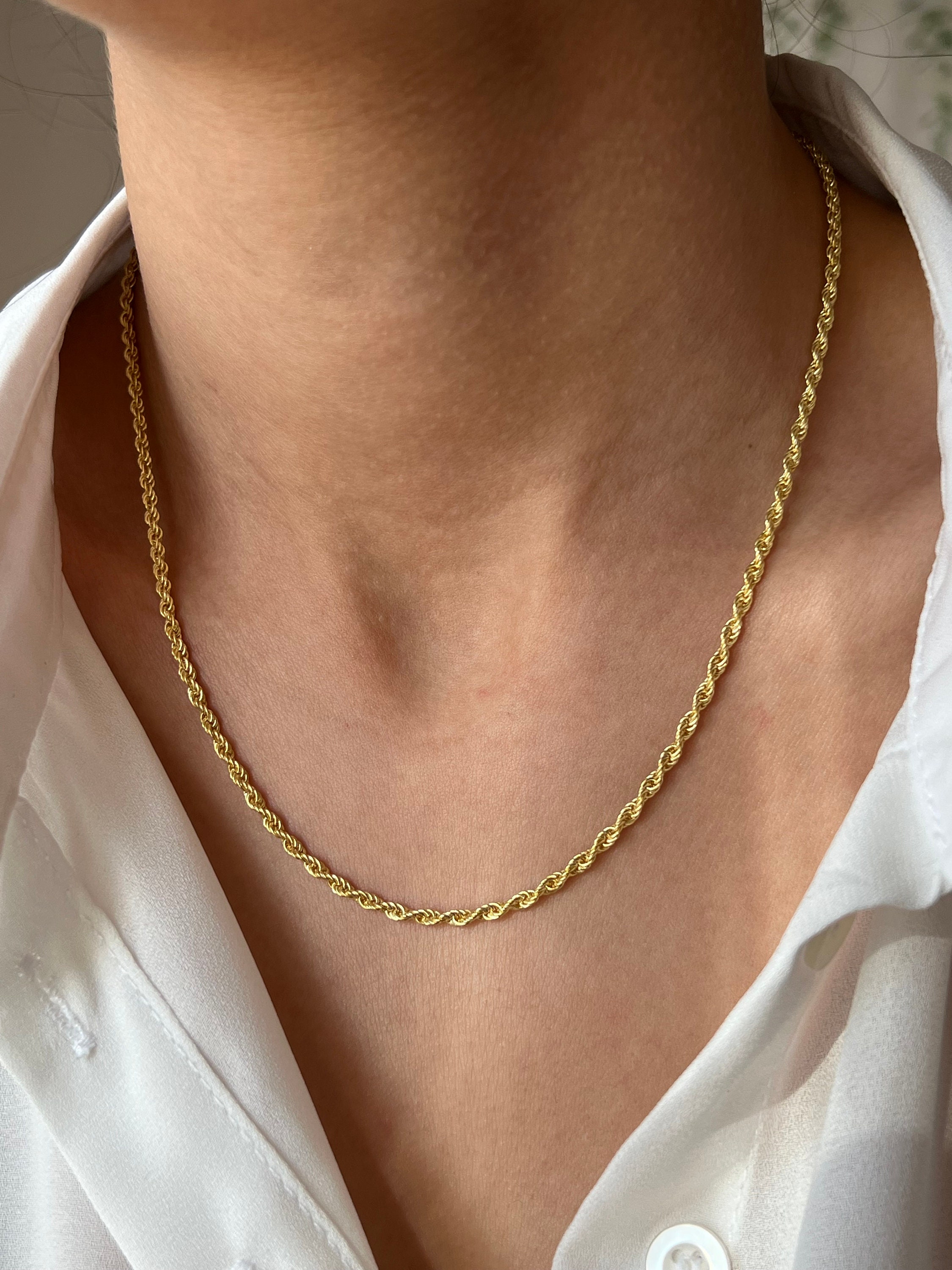 14Kゴールドメッキロープチェーンネックレス：925シルバー、デイリー 