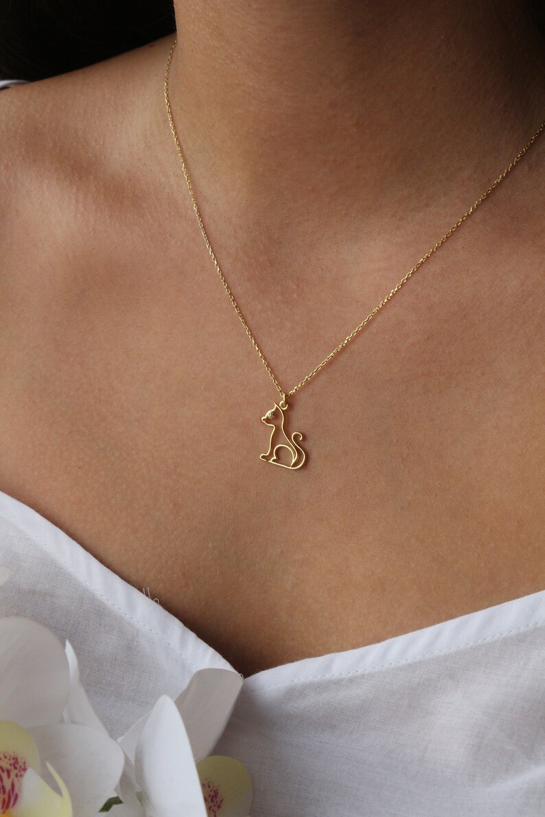 Cat Necklace 925 Silver Paw Necklace 14K Gold Plated Cat Pendant Animal Jewelry Minimalist Gift Jewelry for Animal Lovers image 3