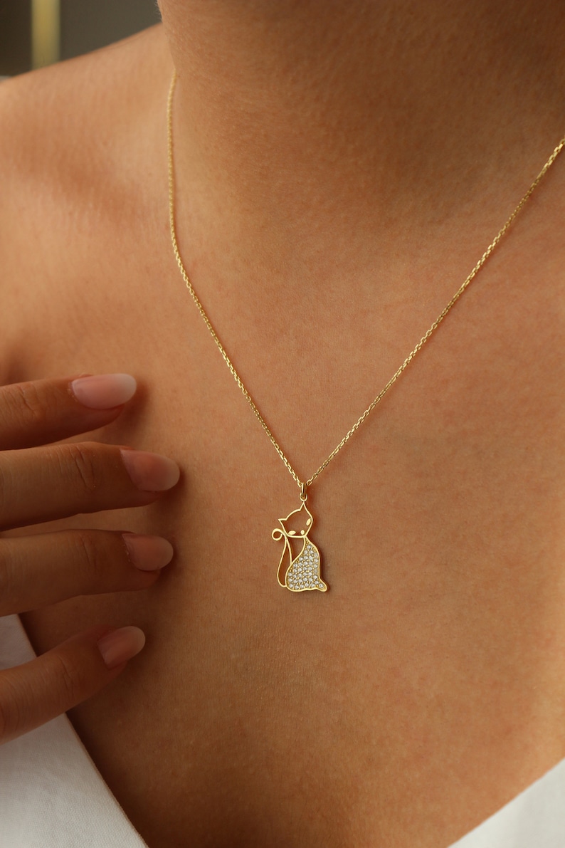 Cat Necklace 14K Gold Plated Cat Pendant Animal Jewelry Paw Necklace Minimalist Gift Jewelry for Animal Lovers Gift for Her image 4