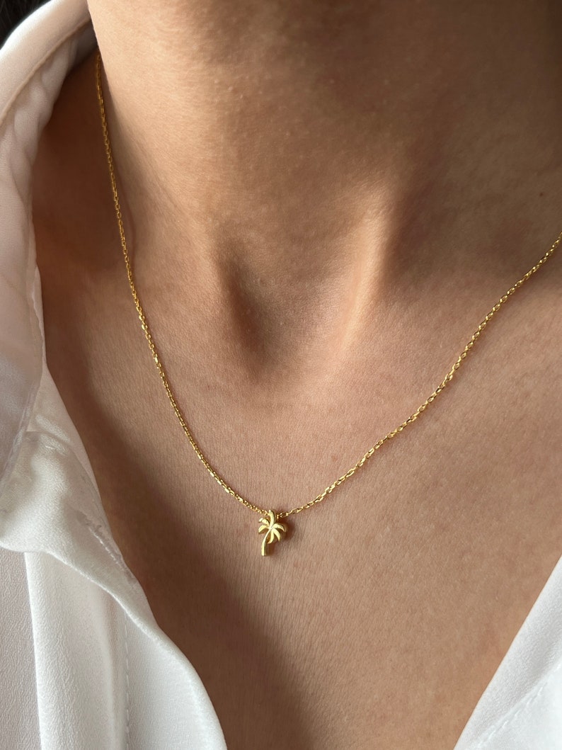 Palm Tree Necklace 14K Gold Summer Necklace Dubai Necklace High Quality Dainty Necklace Summer Pendant Bridesmaid Gift image 5
