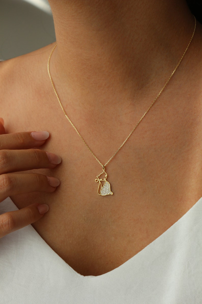 Cat Necklace 14K Gold Plated Cat Pendant Animal Jewelry Paw Necklace Minimalist Gift Jewelry for Animal Lovers Gift for Her image 2