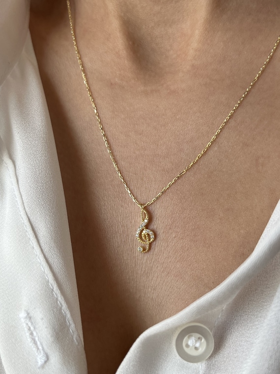 Gold Treble Clef Necklace: Sterling Silver Musician Jewelry