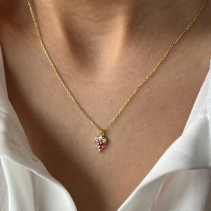 Strawberry Necklace 14K Gold Plated Strawberry Jewelry Strawberry Pendant Cute Jewelry Easter Gift Berry Necklace image 7