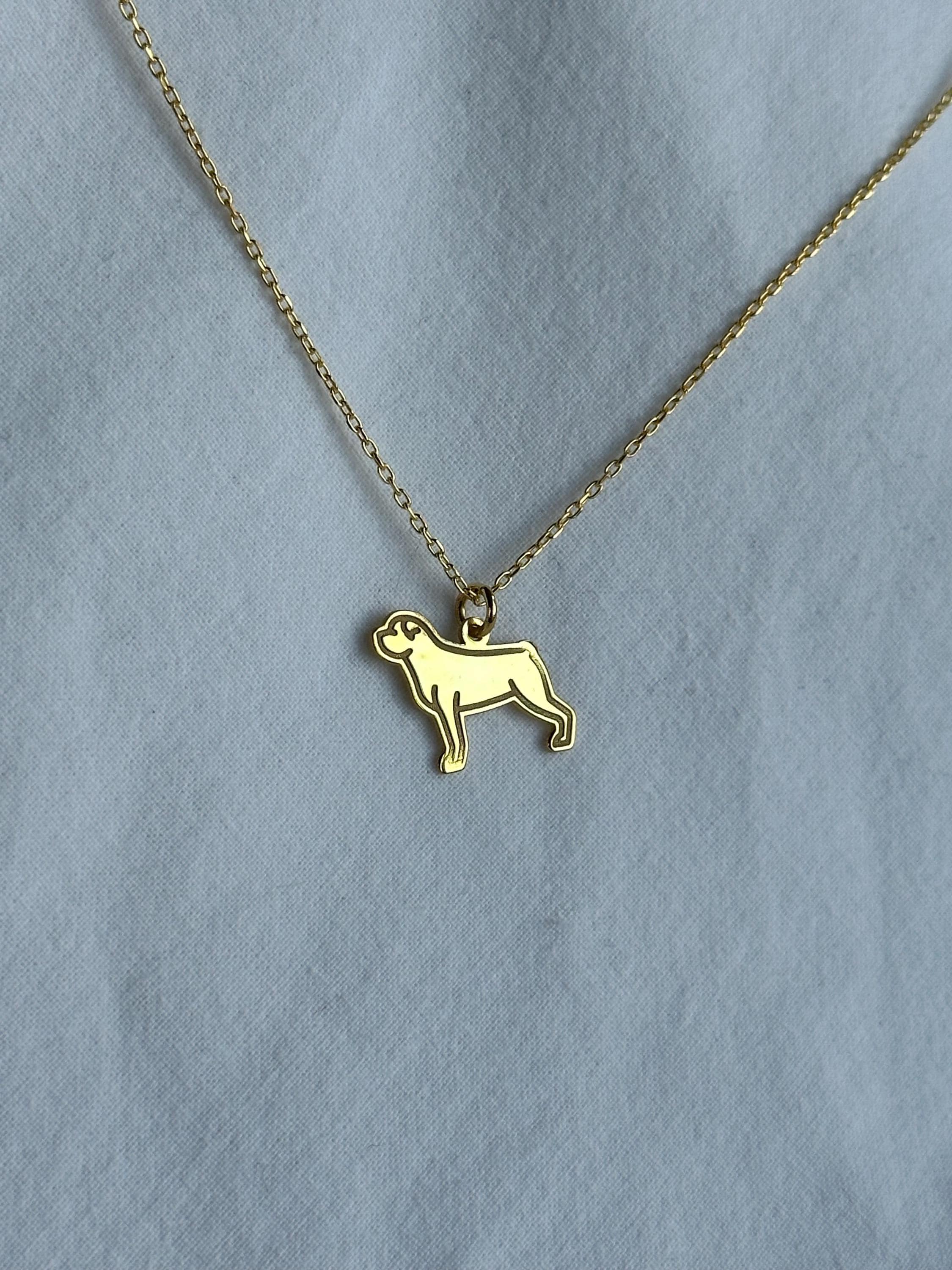 ロットワイラー　シルバーネックレストップ3点セット 金メッキのロットワイラーネックレス：スターリングシルバーの動物