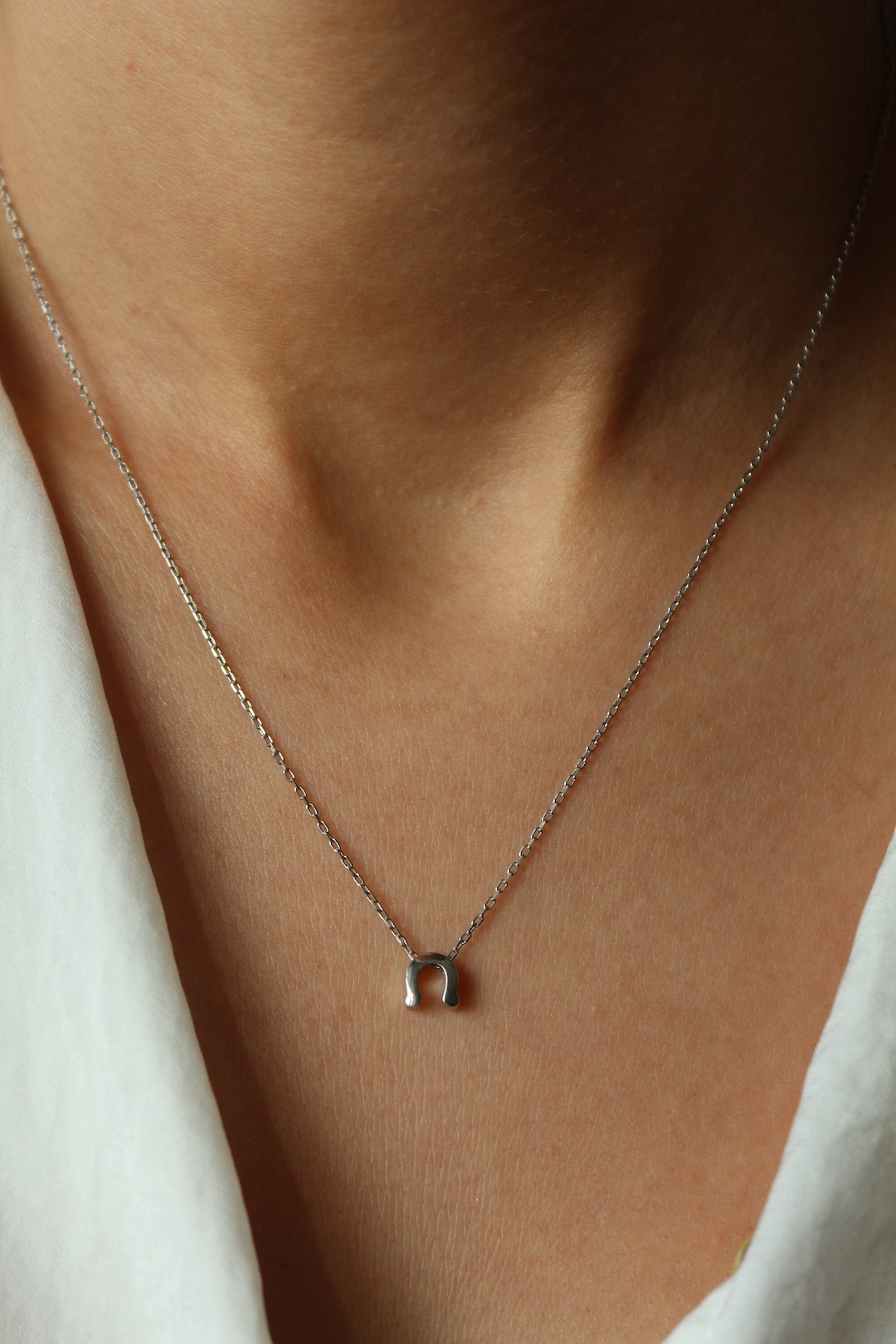 Collier fer à cheval en argent sterling pendentif porte-bonheur