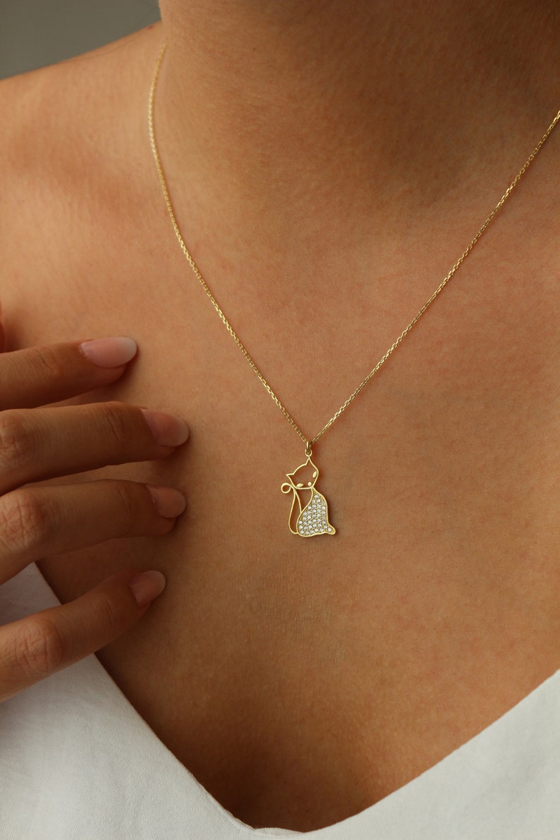 Cat Necklace 14K Gold Plated Cat Pendant Animal Jewelry Paw Necklace Minimalist Gift Jewelry for Animal Lovers Gift for Her image 3